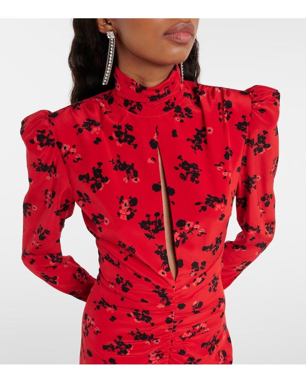 Alessandra Rich Red Silk Dress With Drapery On The Front