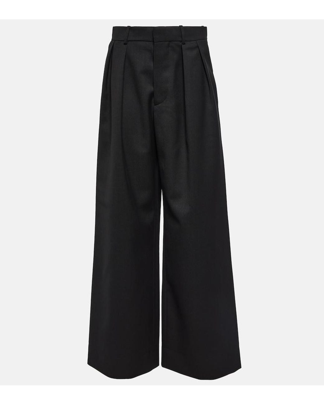 Wardrobe NYC Black Pleated Low-Rise Wide-Leg Wool Pants