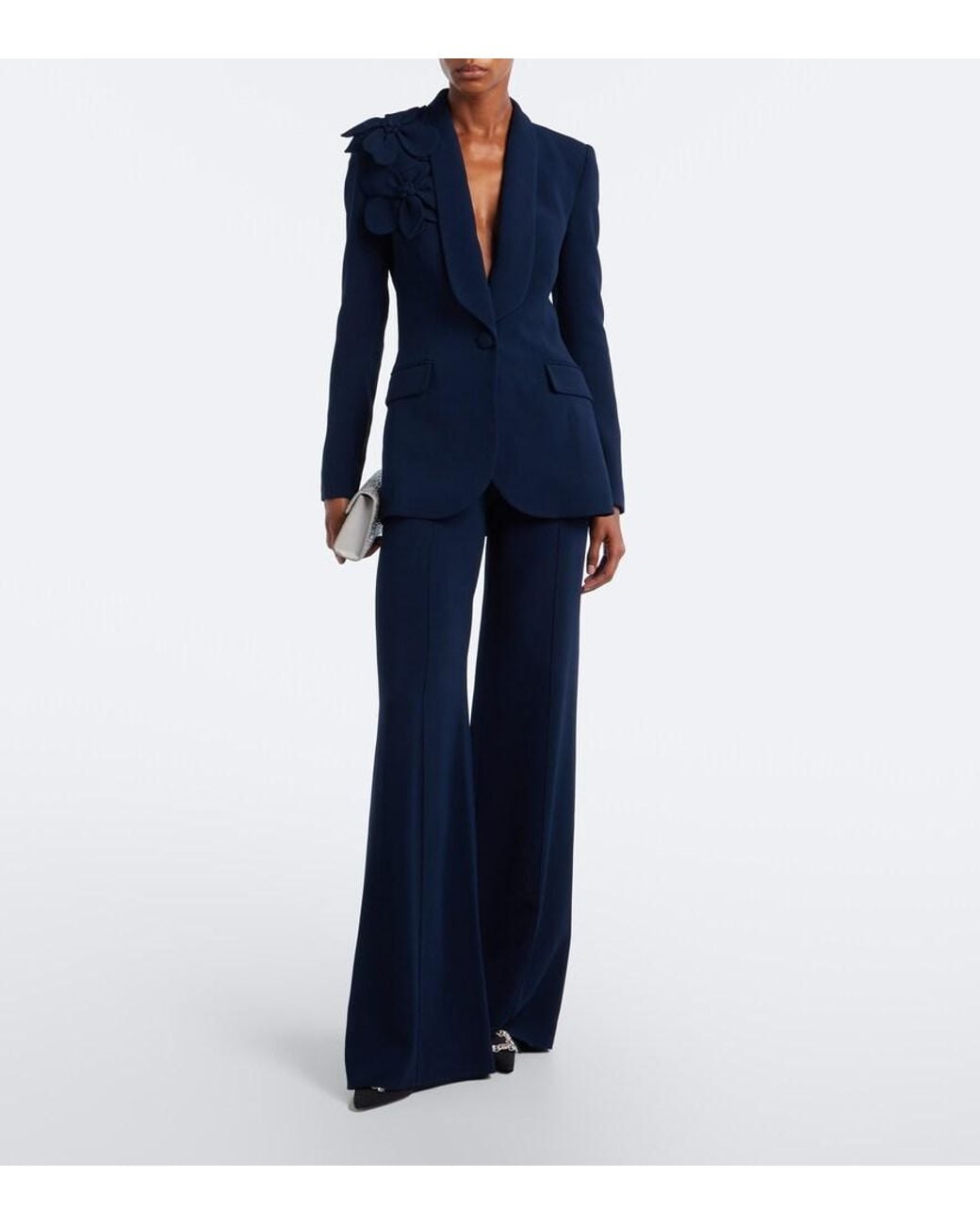 Elie Saab Blue Crepe Wide-Leg Pants