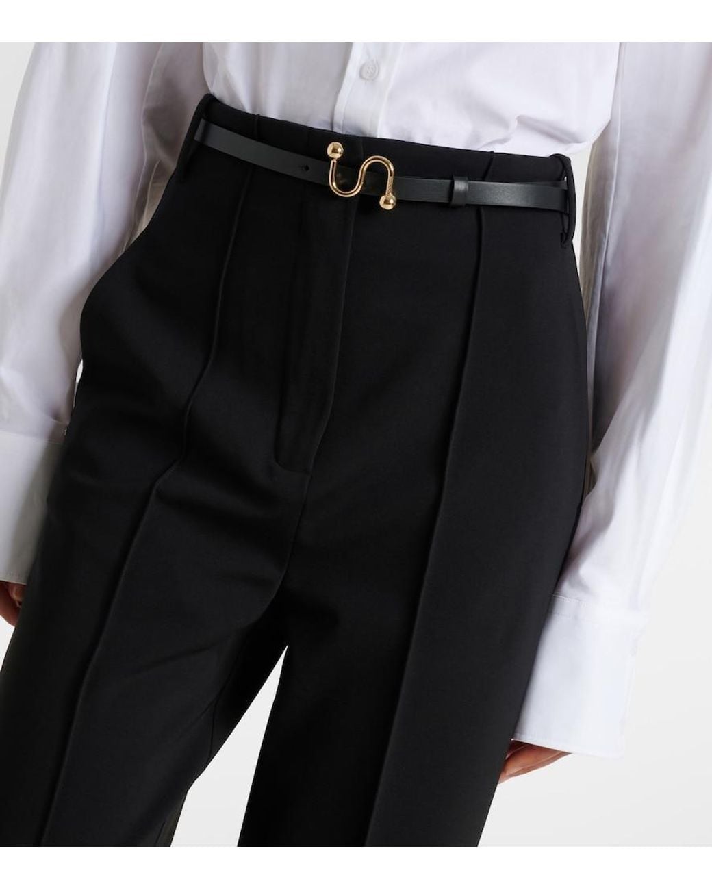Sportmax Black Belted Crepe Straight Pants