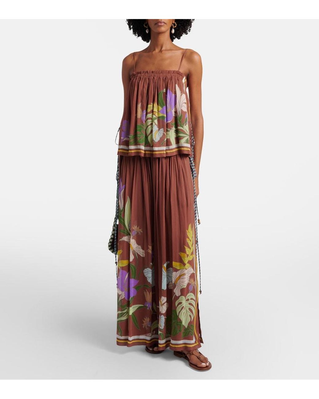 ALÉMAIS Brown Alfie Floral Wide-Leg Pants