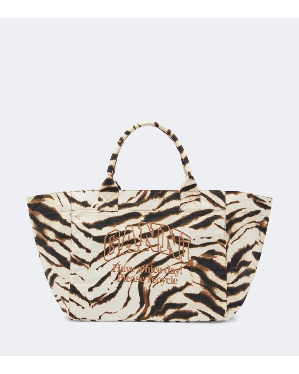 Ganni Metallic Large Zebra-Print Canvas Tote Bag