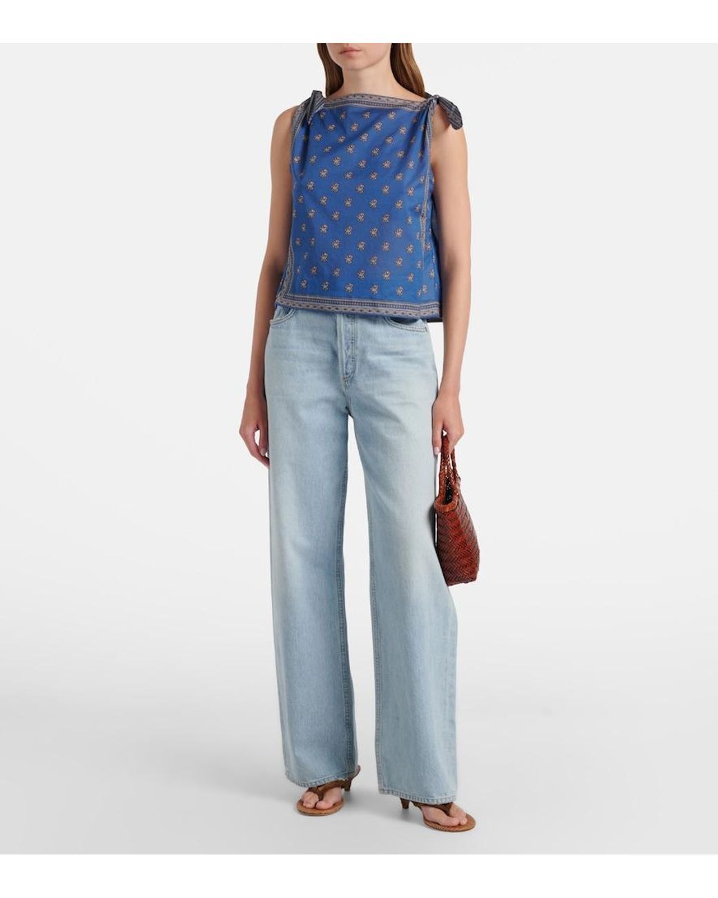Doen Blue Amalia Printed Cotton Top