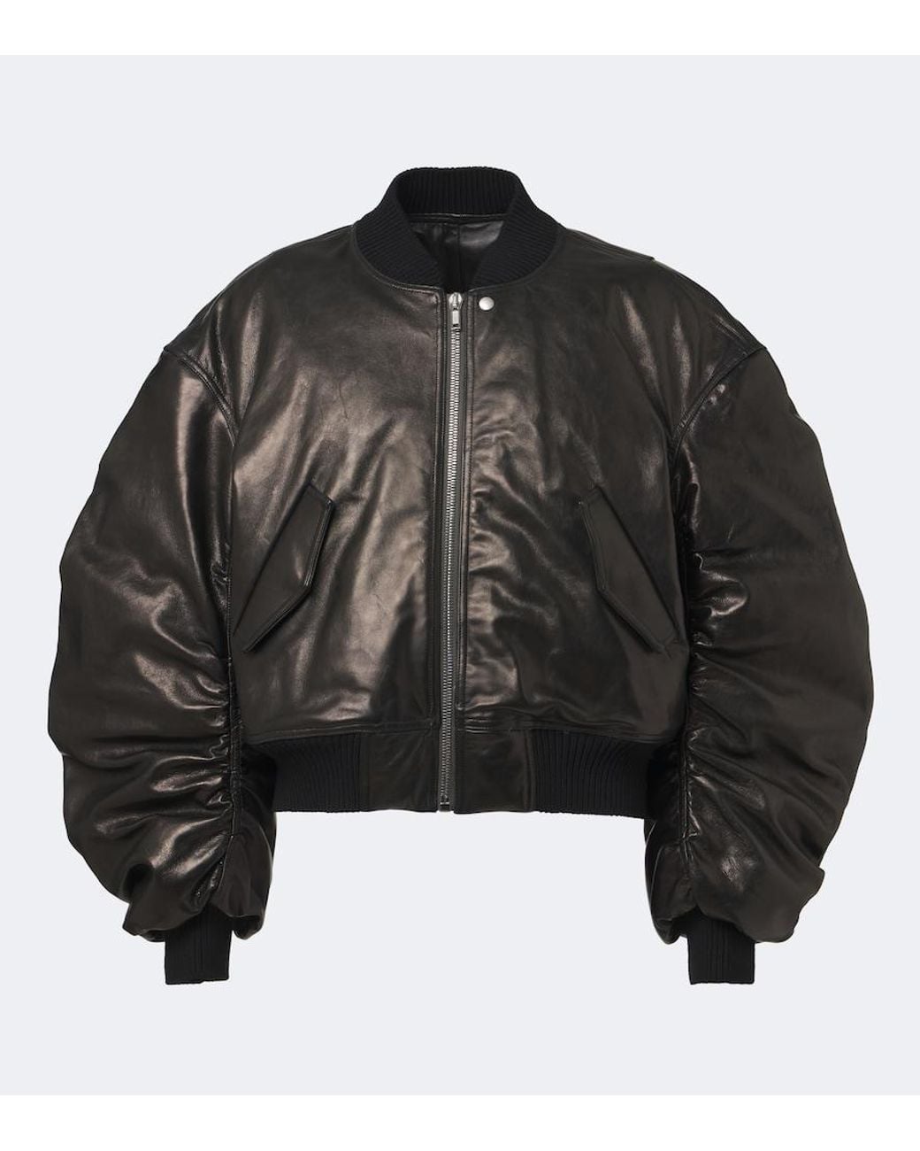 Rick Owens Black Secchia Flight Leather Down Jacket for men