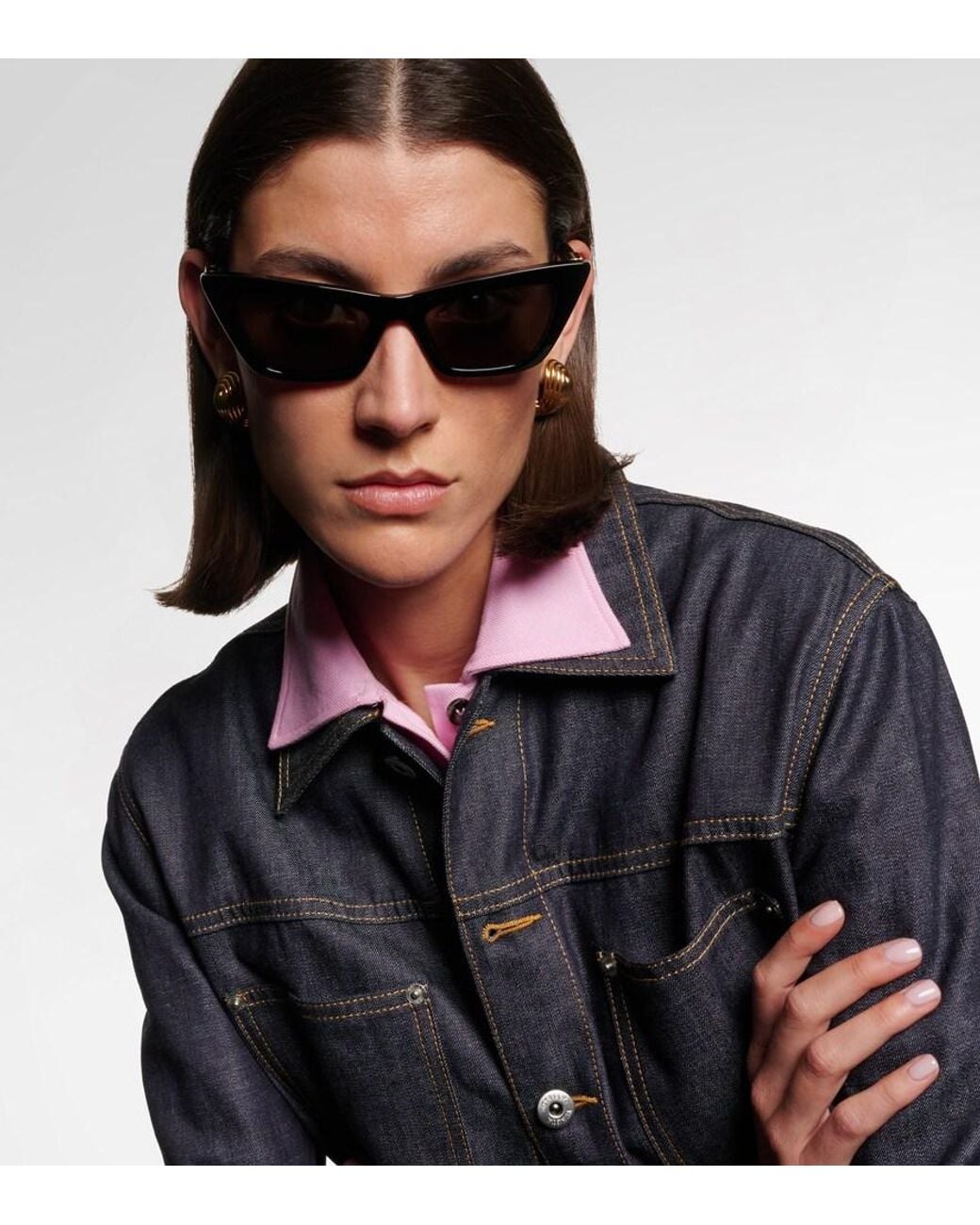 Bottega Veneta Brown Snap Cat-Eye Sunglasses