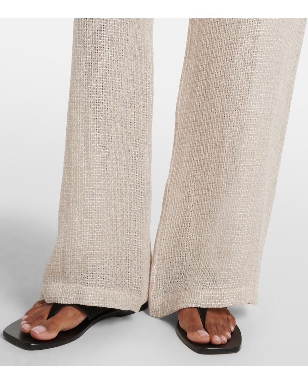 Leset Natural Stella Sequined Linen-Blend Wide-Leg Pants