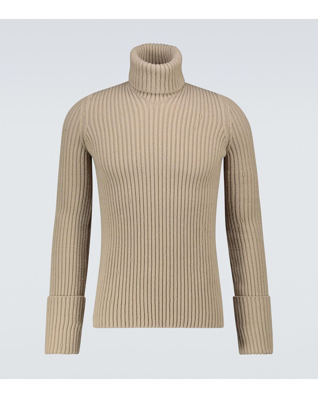 Bottega Veneta Wool Distorted Ribbed Turtleneck Sweater in Beige (Natural)  for Men | Lyst