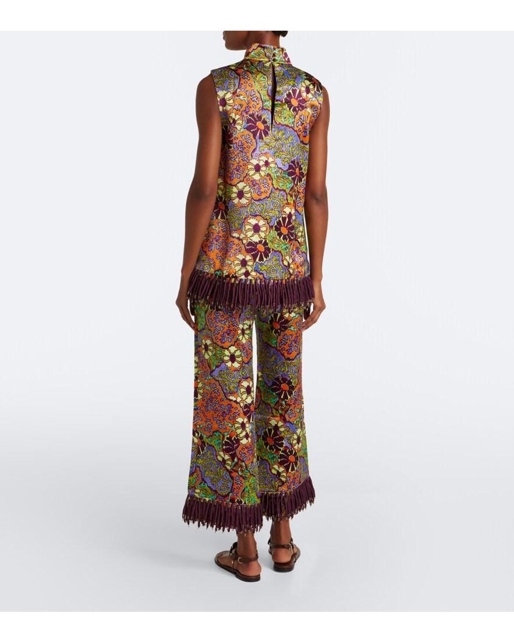 ALÉMAIS Red Joanna Fringed Printed Wide-Leg Pants