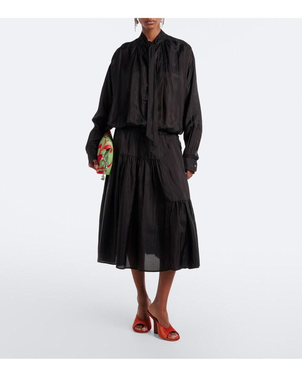Dries Van Noten Black Striped Midi Dress