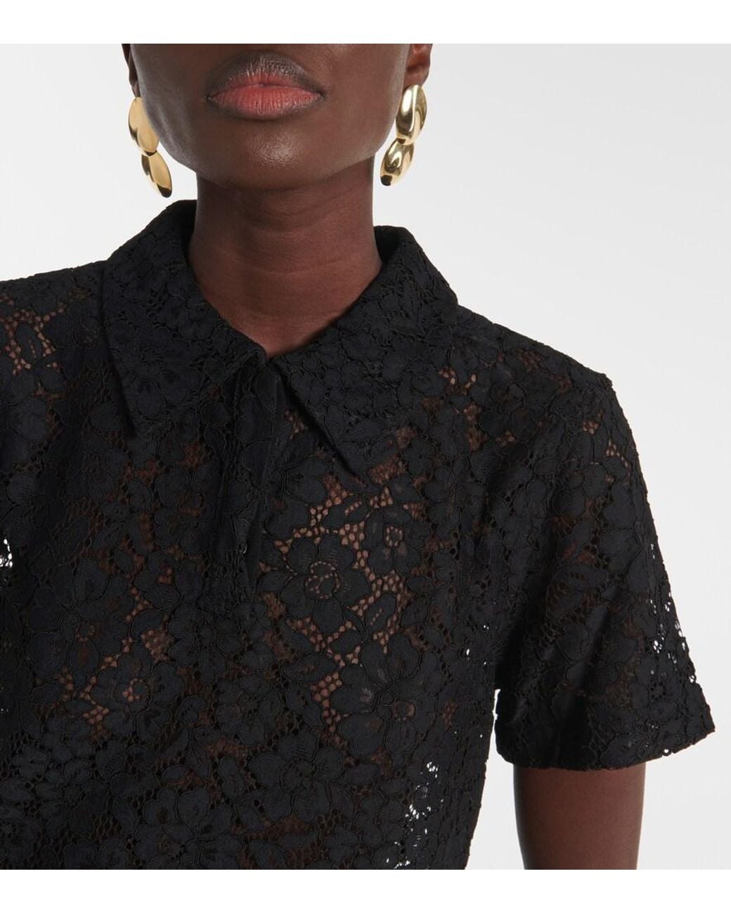 Proenza Schouler Black Kennedy Floral Lace Polo Shirt