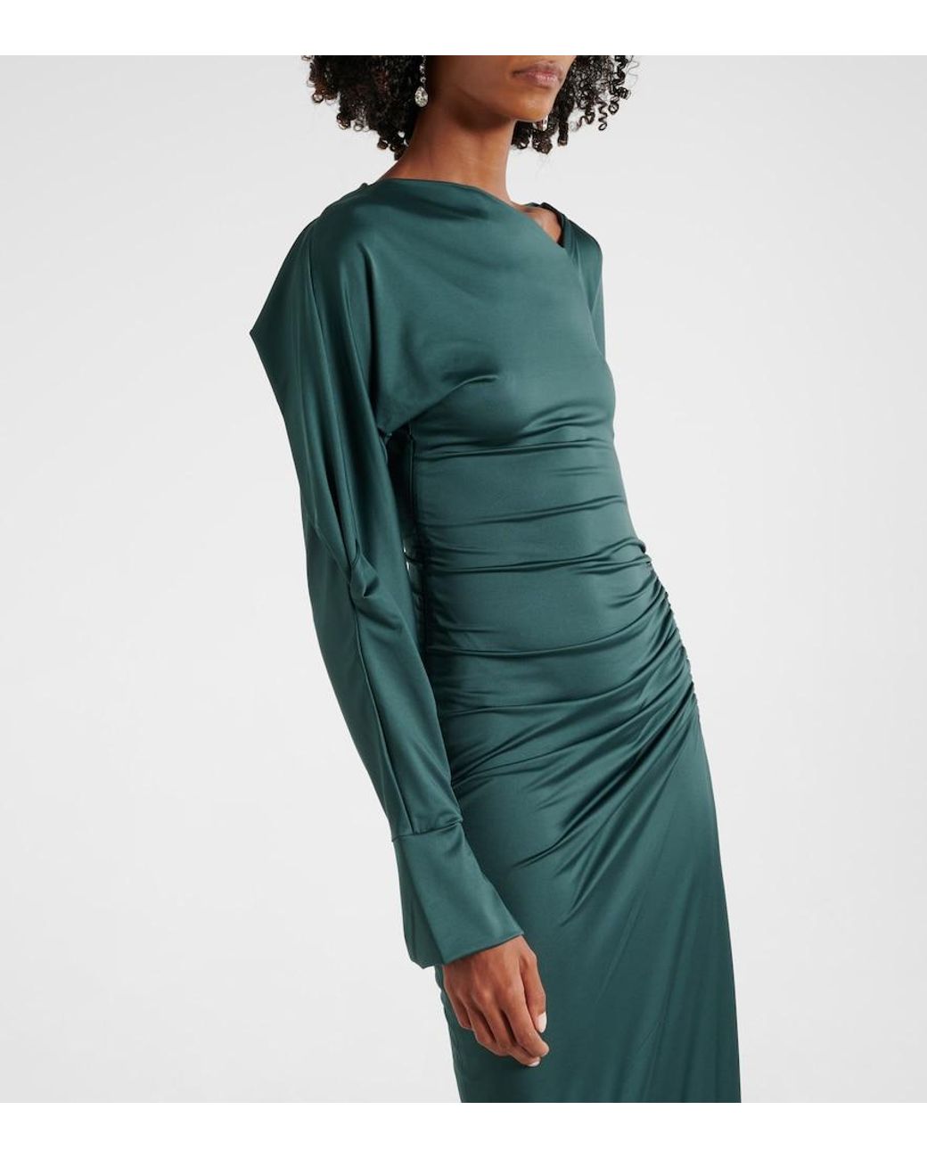 Victoria Beckham Green Asymmetric-Neck Maxi Dress