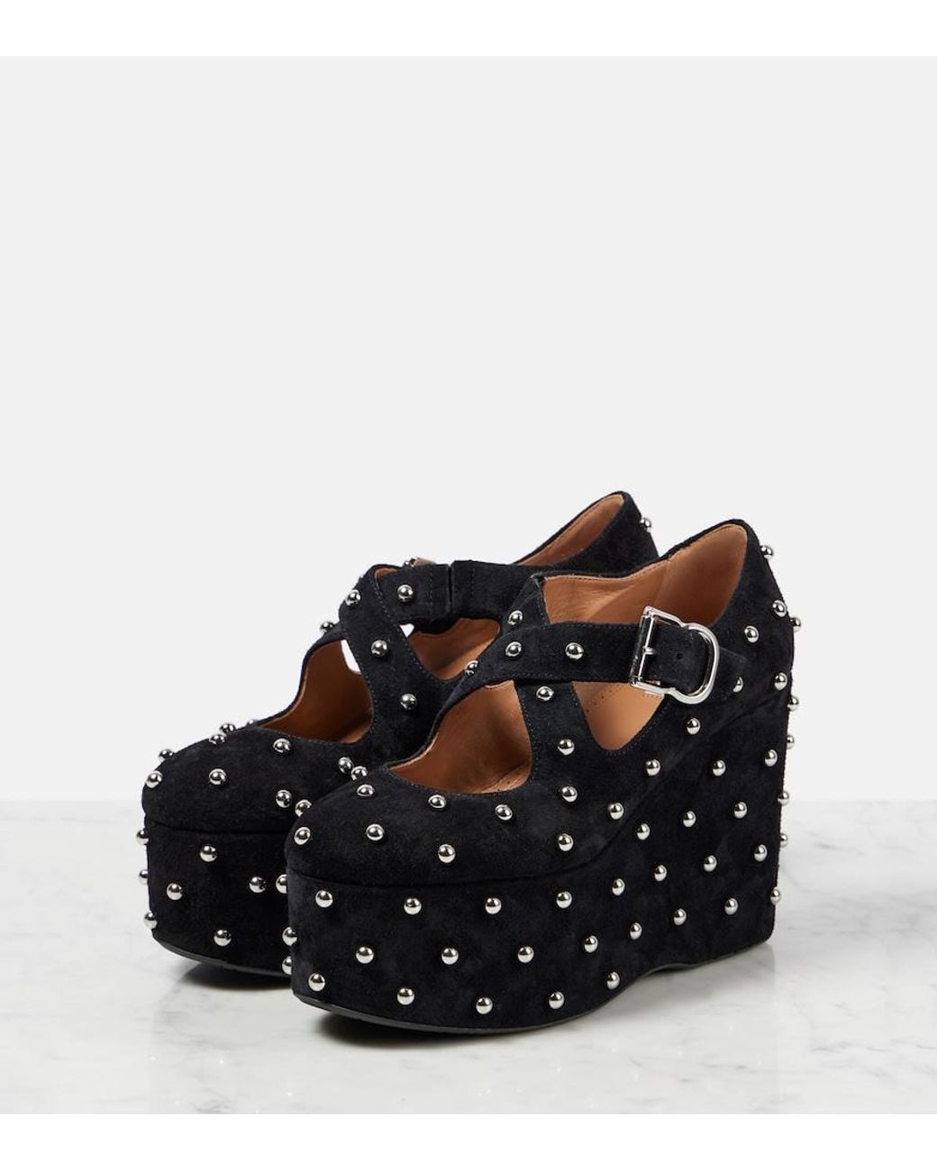 Alaïa Black Crisscrossed Studded Suede Ballet Flats