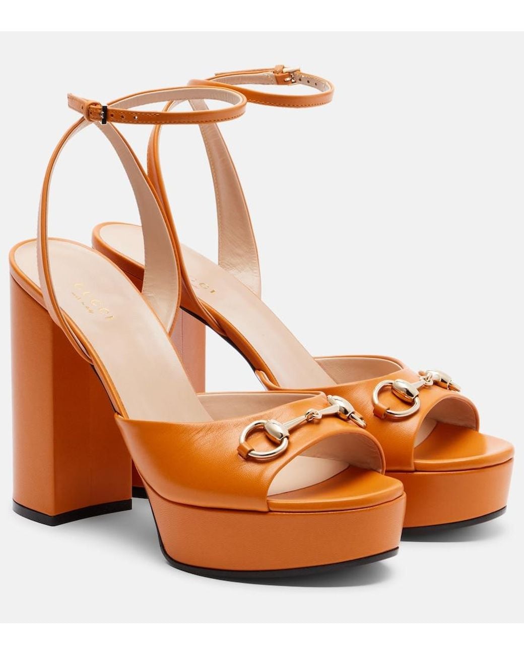 Gucci Brown Horsebit Leather Platform Sandals
