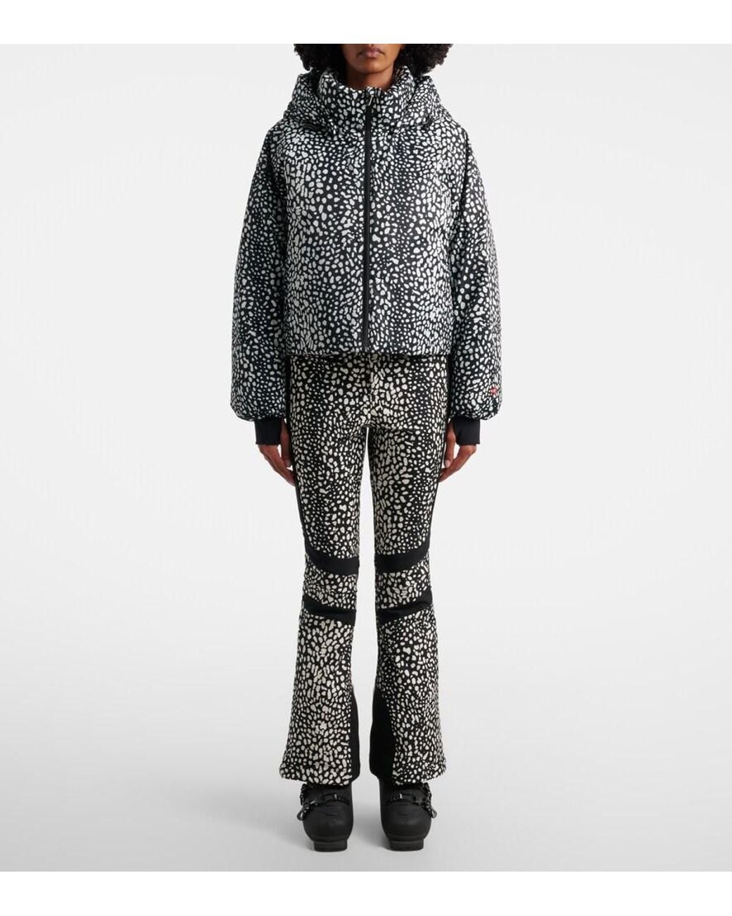 Perfect Moment Black Aurora Leopard-Print Flared Ski Pants