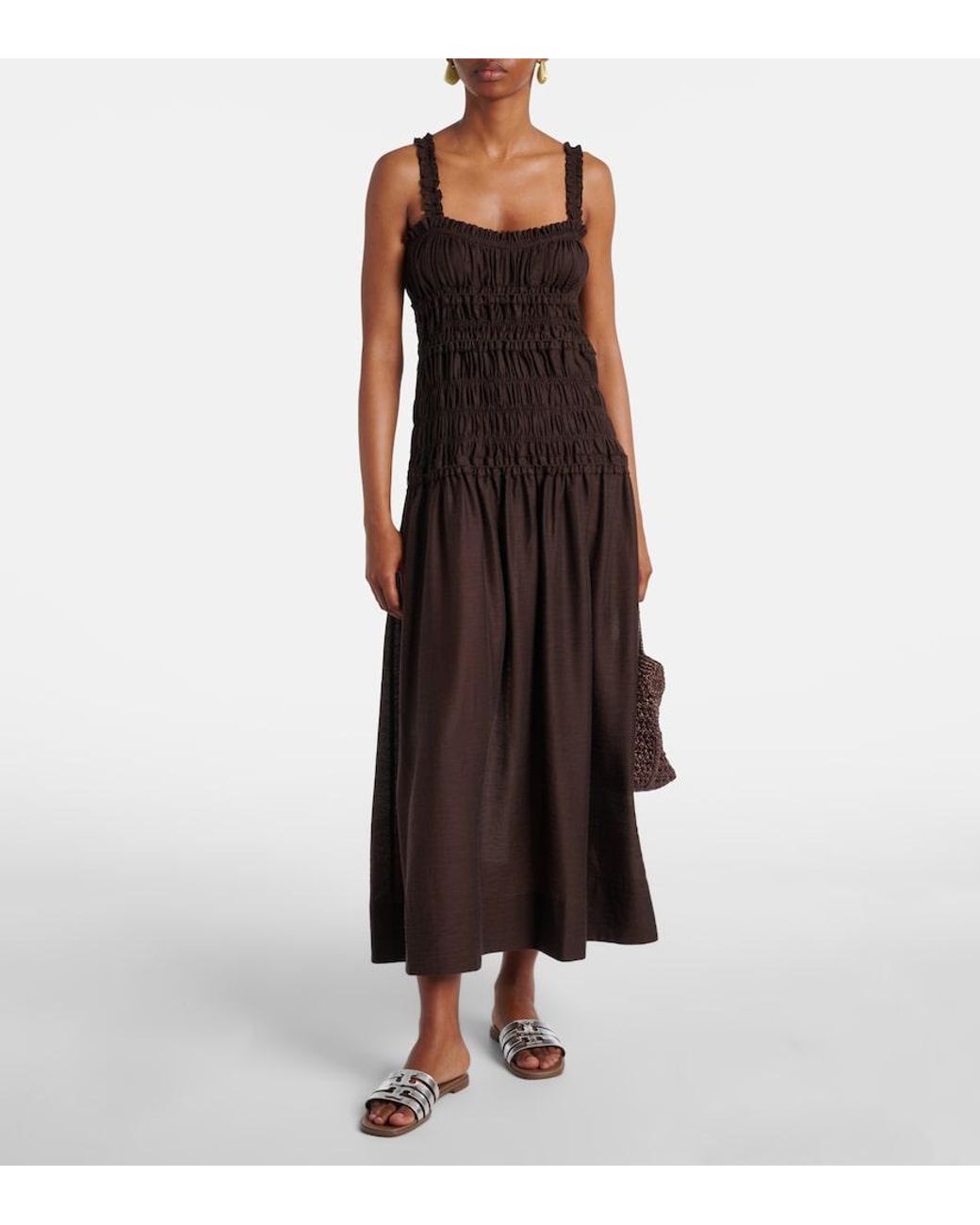 Tory Burch Black Smocked Midi Dress