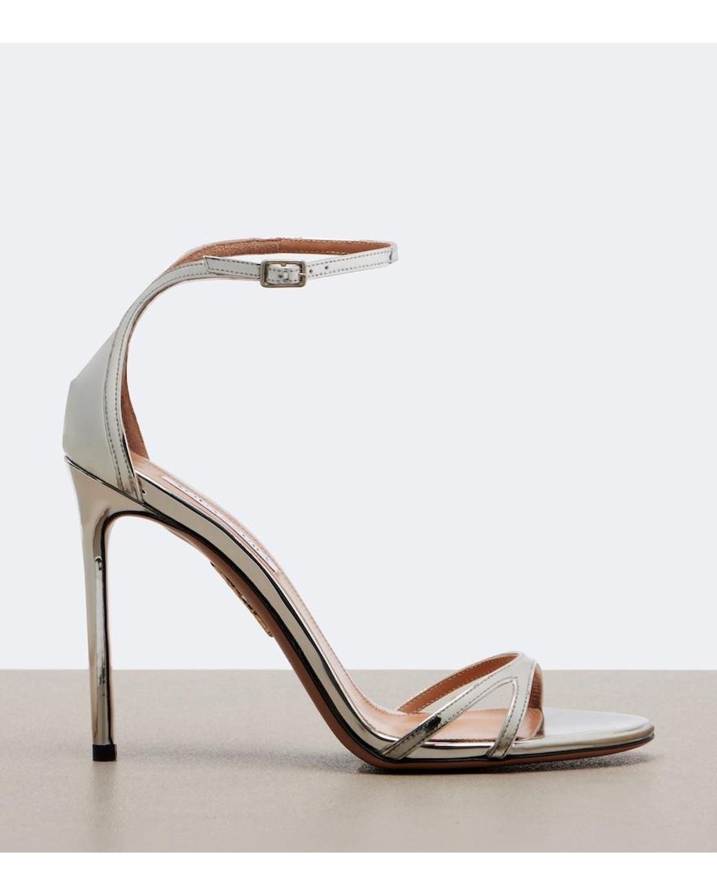 Aquazzura White Nuda Mirrored Leather Sandals