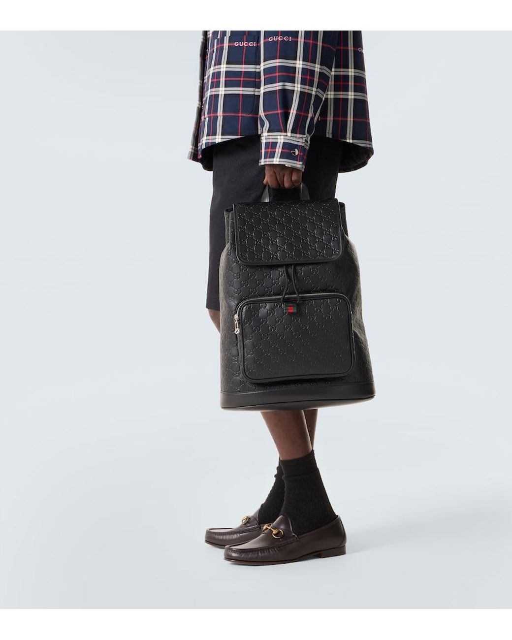 Gucci Black Gg Medium Leather Backpack for men