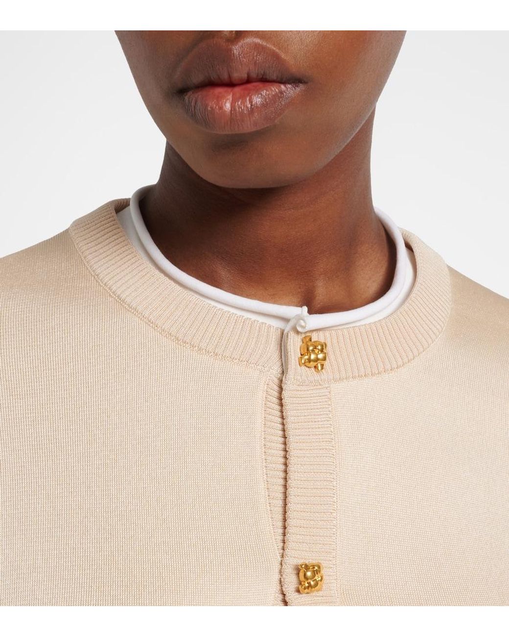 Bottega Veneta Natural Nodo Quadro Layered Silk Cardigan