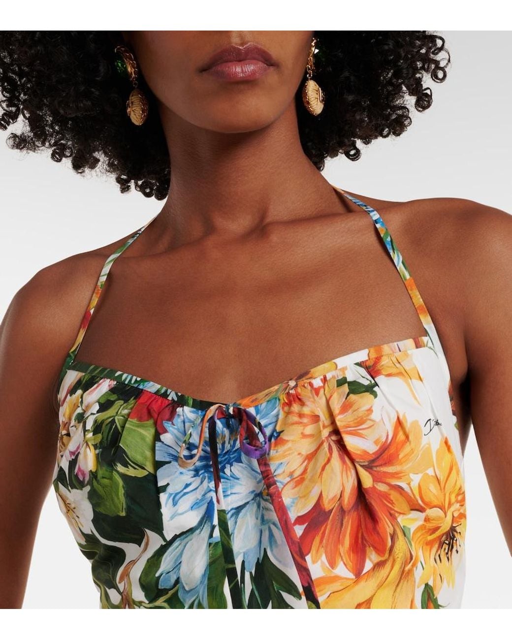 Dolce & Gabbana White Floral Cotton Poplin Crop Top