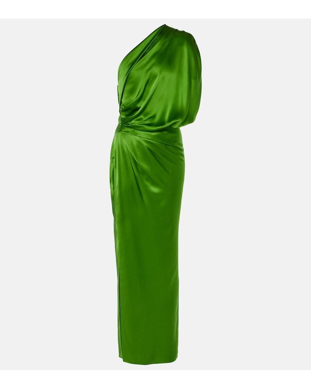 The Sei Green Draped One-Shoulder Silk Maxi Dress