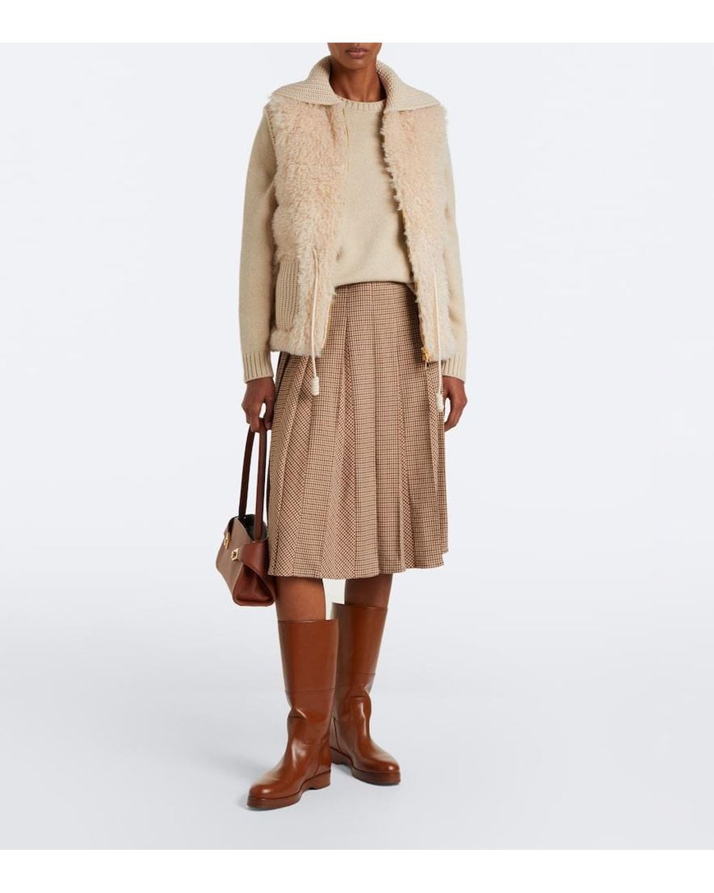 Moncler Natural Shearling And Cashmere Down Vest