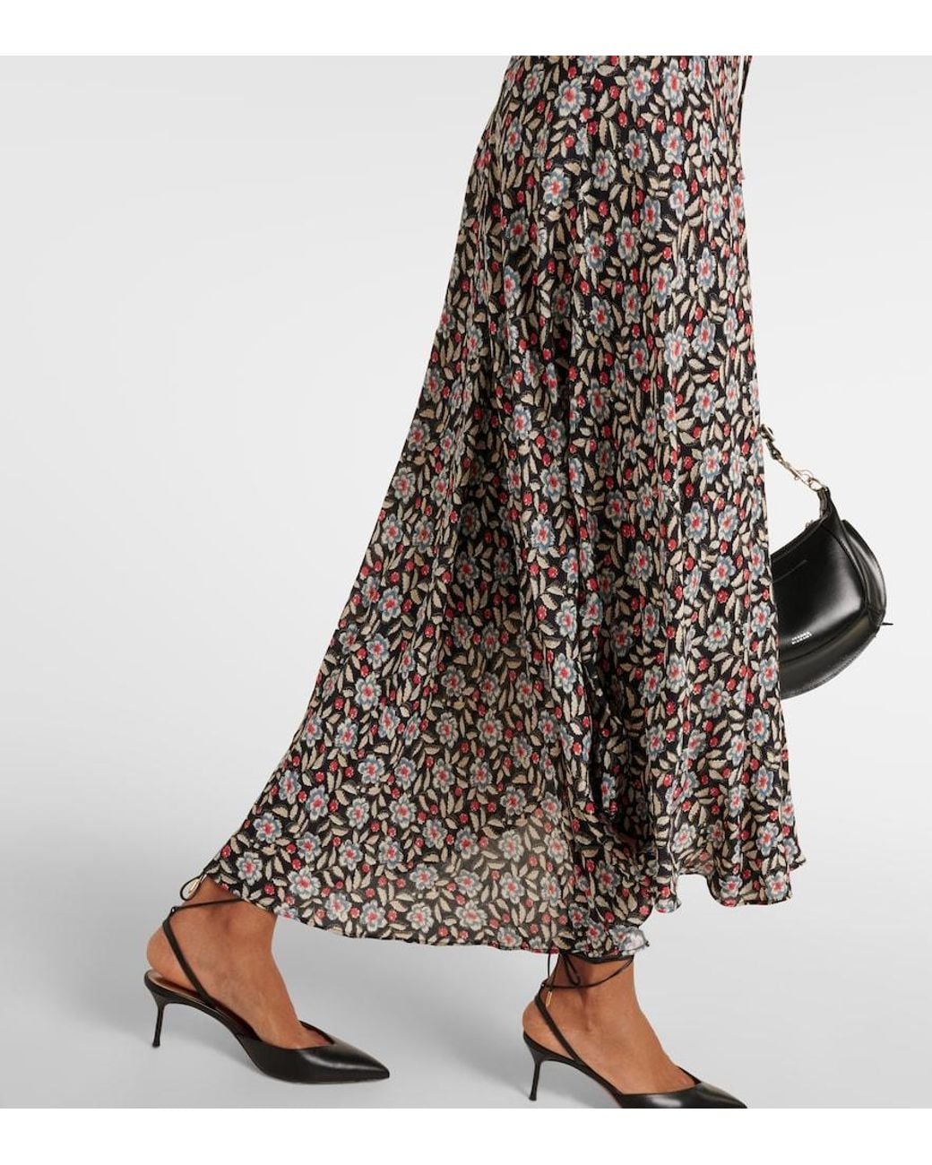 Rixo Black Women's Amina Carnation Slate Crepe Midi Dress 14