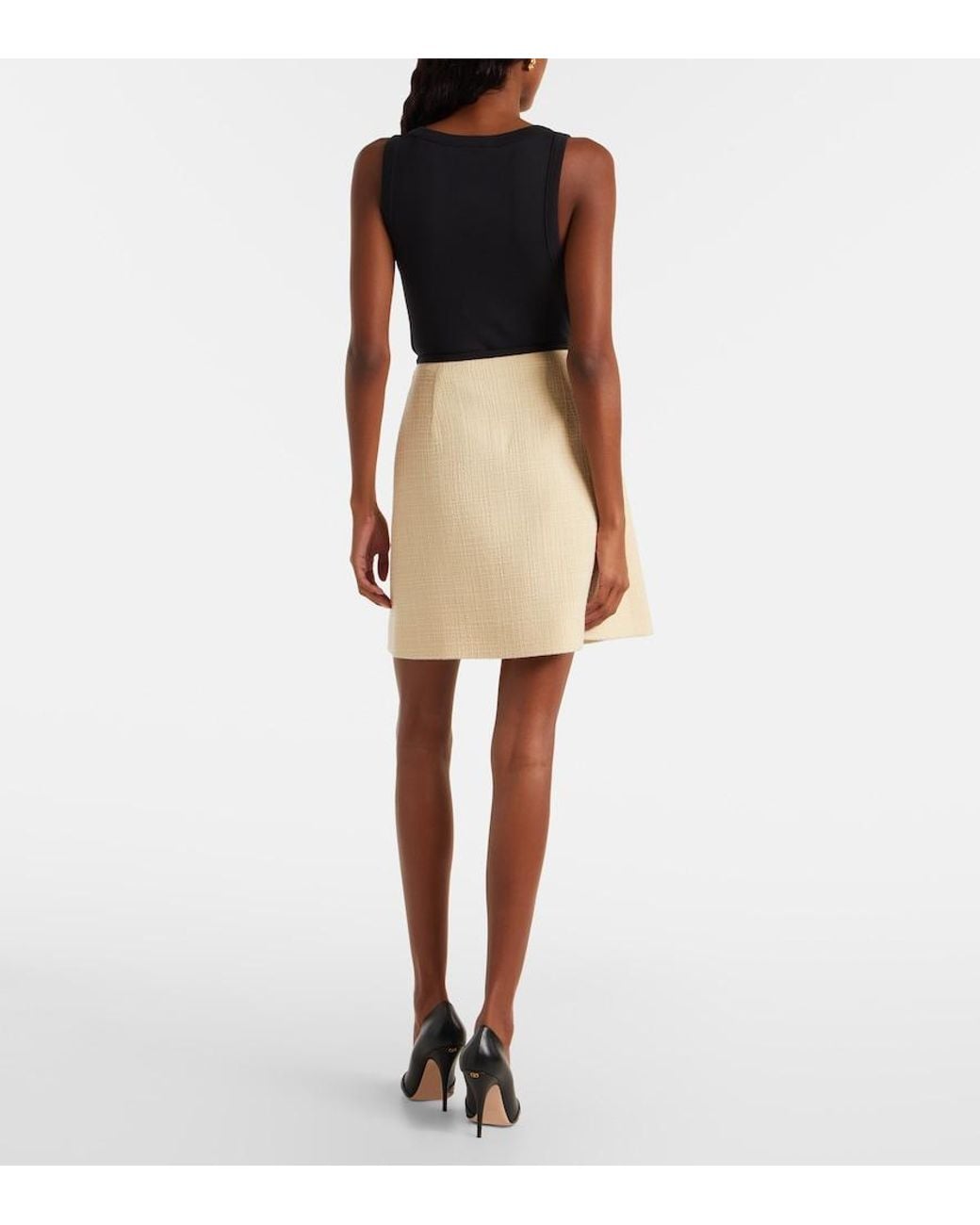 Valentino Garavani Natural Bow-Detail Wool-Blend Tweed Miniskirt