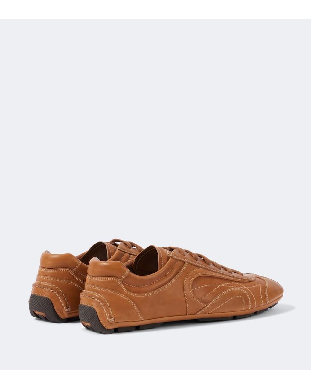 Prada Brown Nappa Leather Antiqued Sneakers for men