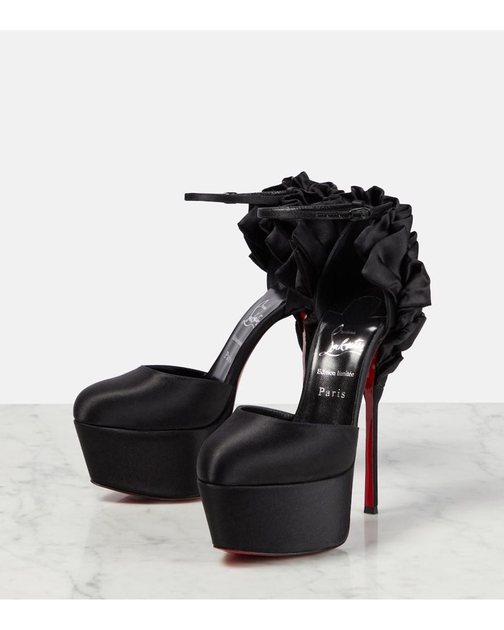 Christian Louboutin Black Maria Frou Alta Satin Platform Pumps