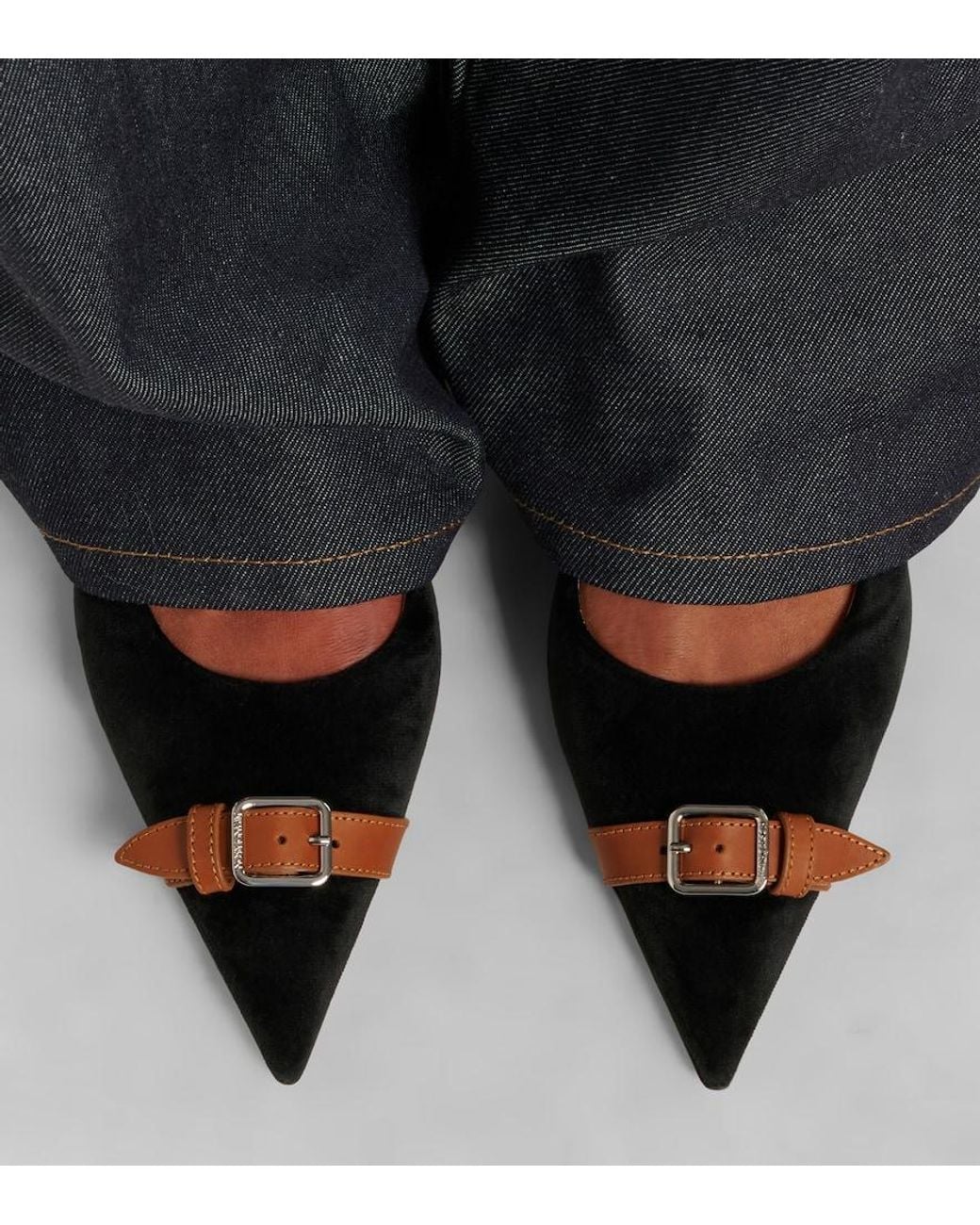 J.W. Anderson Black Leather-Trimmed Velvet Slingback Pumps