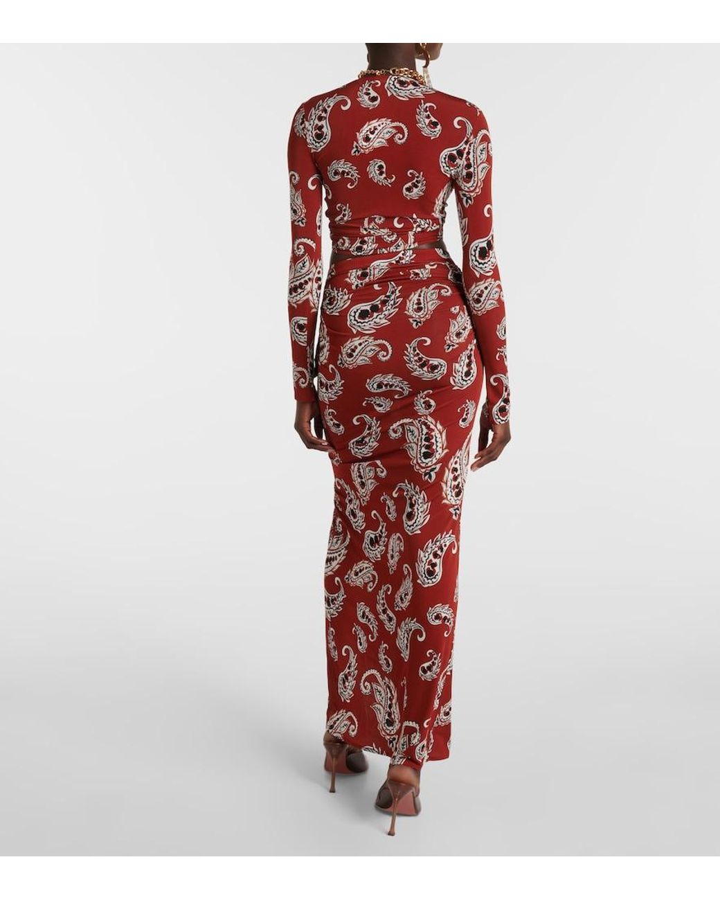 Rabanne Red Paisley Jersey Maxi Skirt