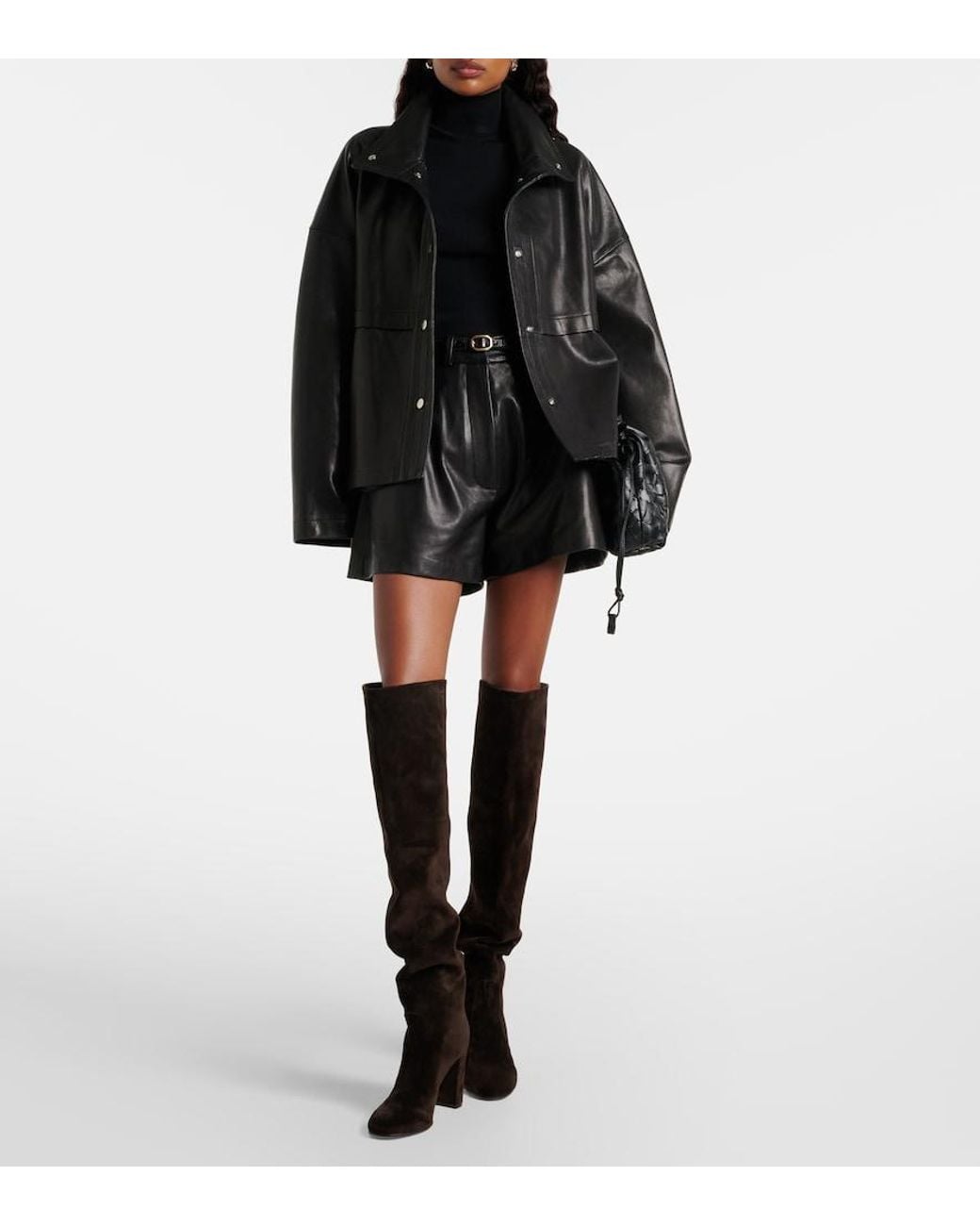 Nour Hammour Black Barrel Leather Shorts
