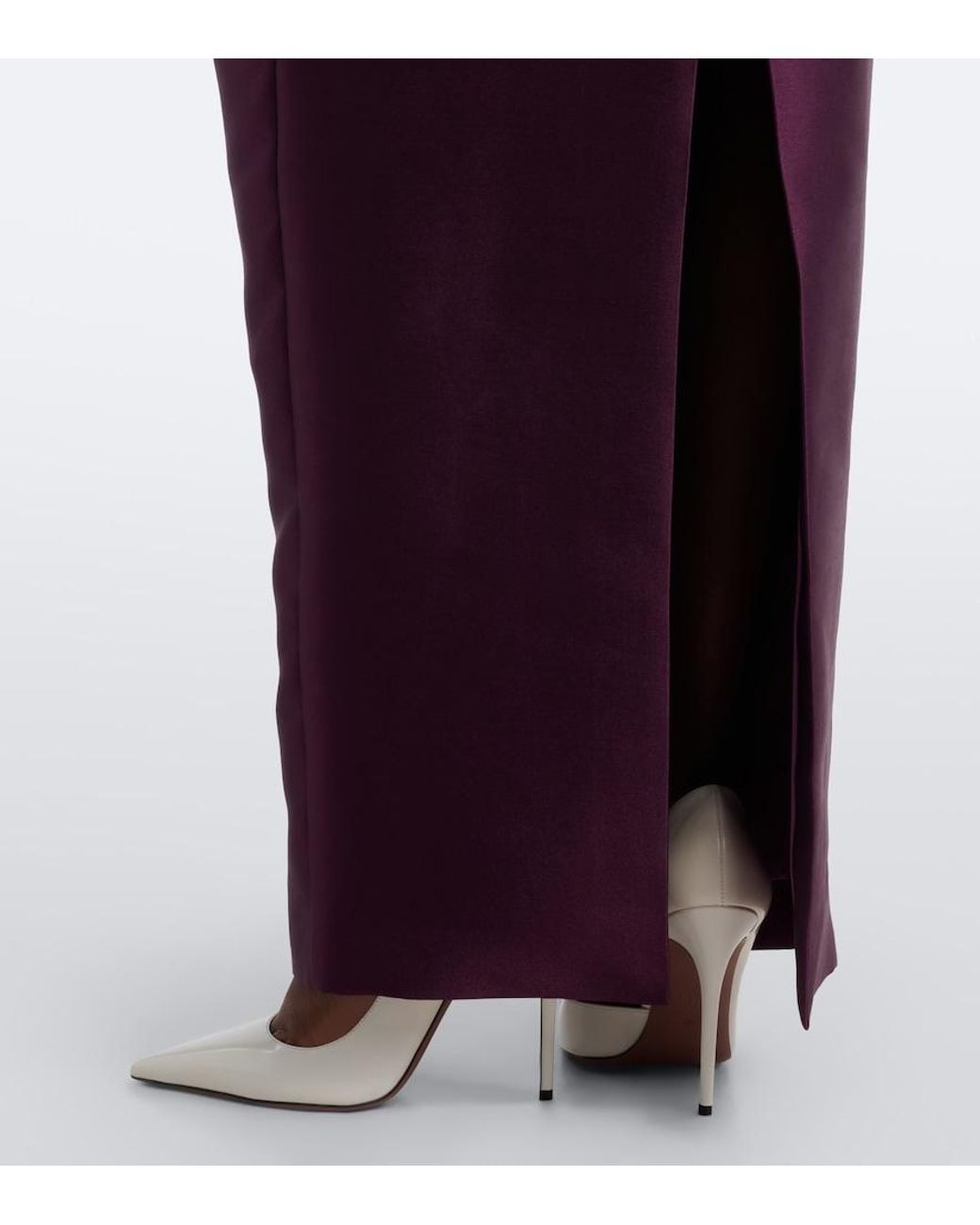 Solace London Purple Pieta Off-Shoulder Peplum Satin Gown
