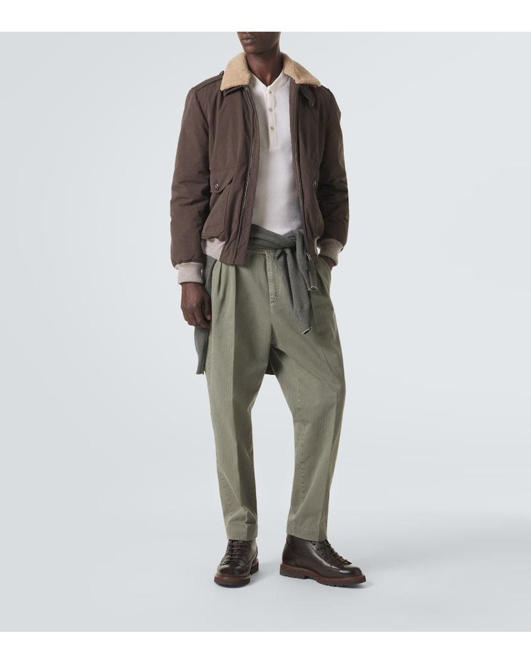 Brunello Cucinelli White Waffle-Knit Cotton And Cashmere Henley Shirt for men