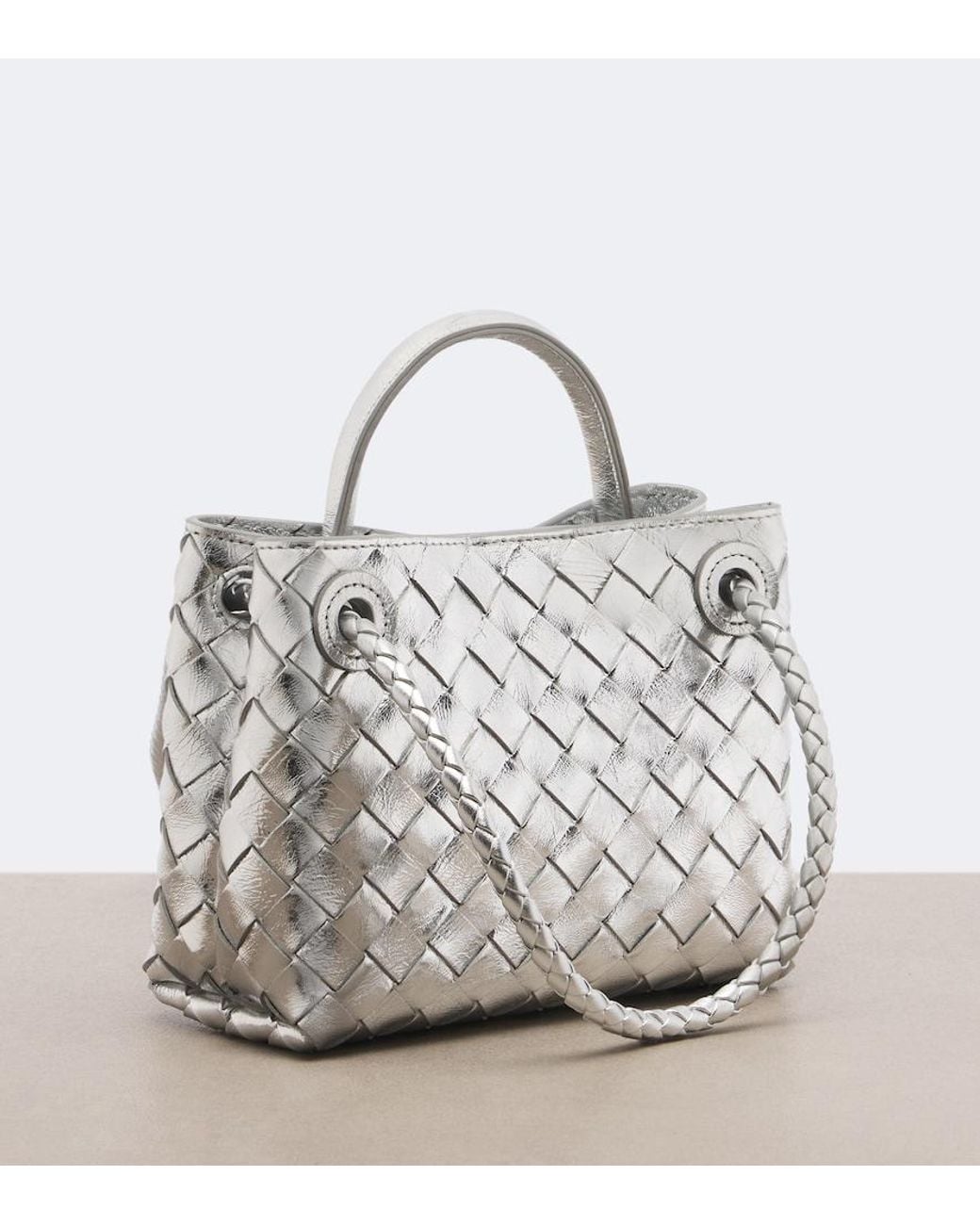 Bottega Veneta Gray Andiamo Mini Leather Top-Handle Bag