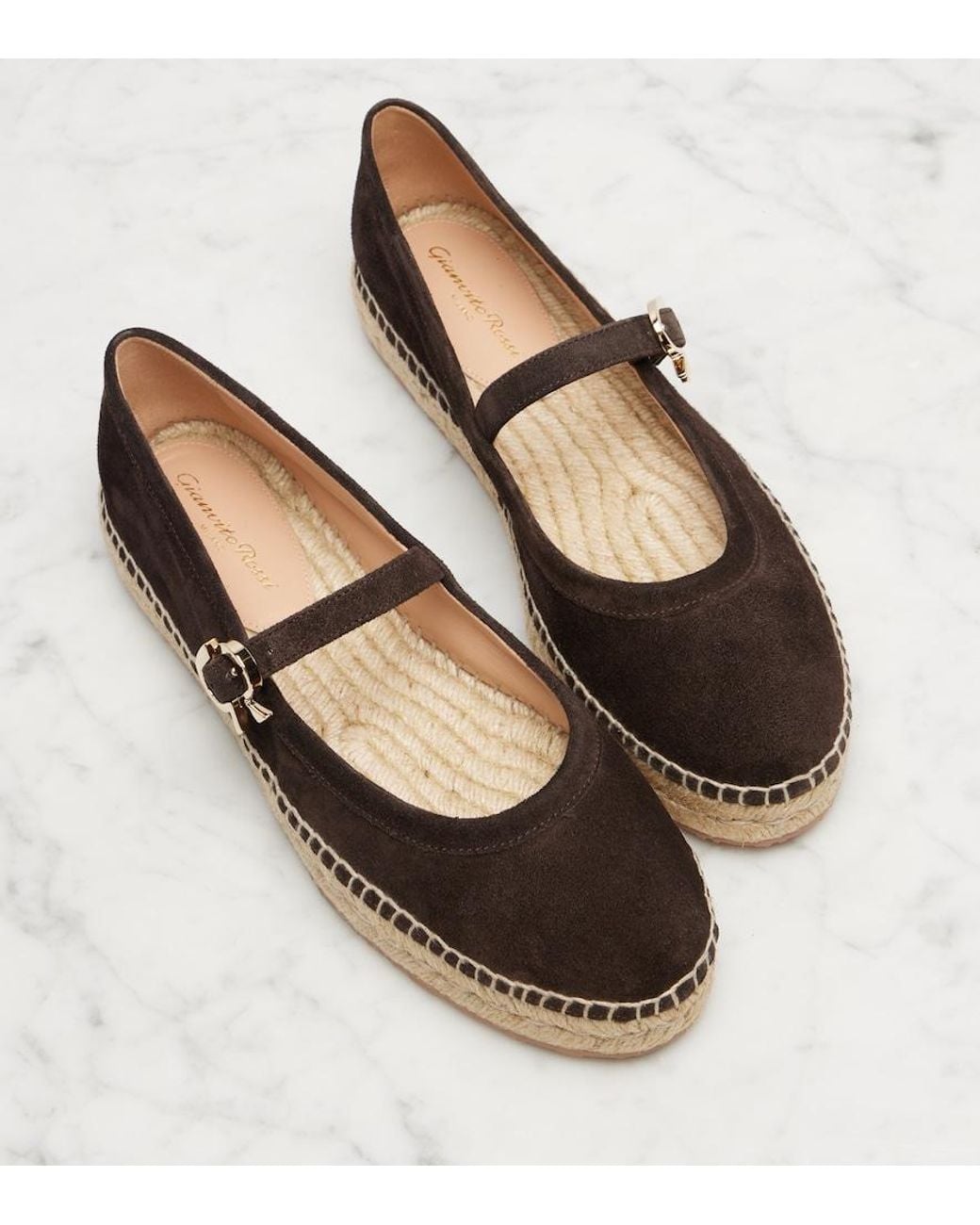 Gianvito Rossi Brown Elda Suede Espadrilles Mary Jane Flats
