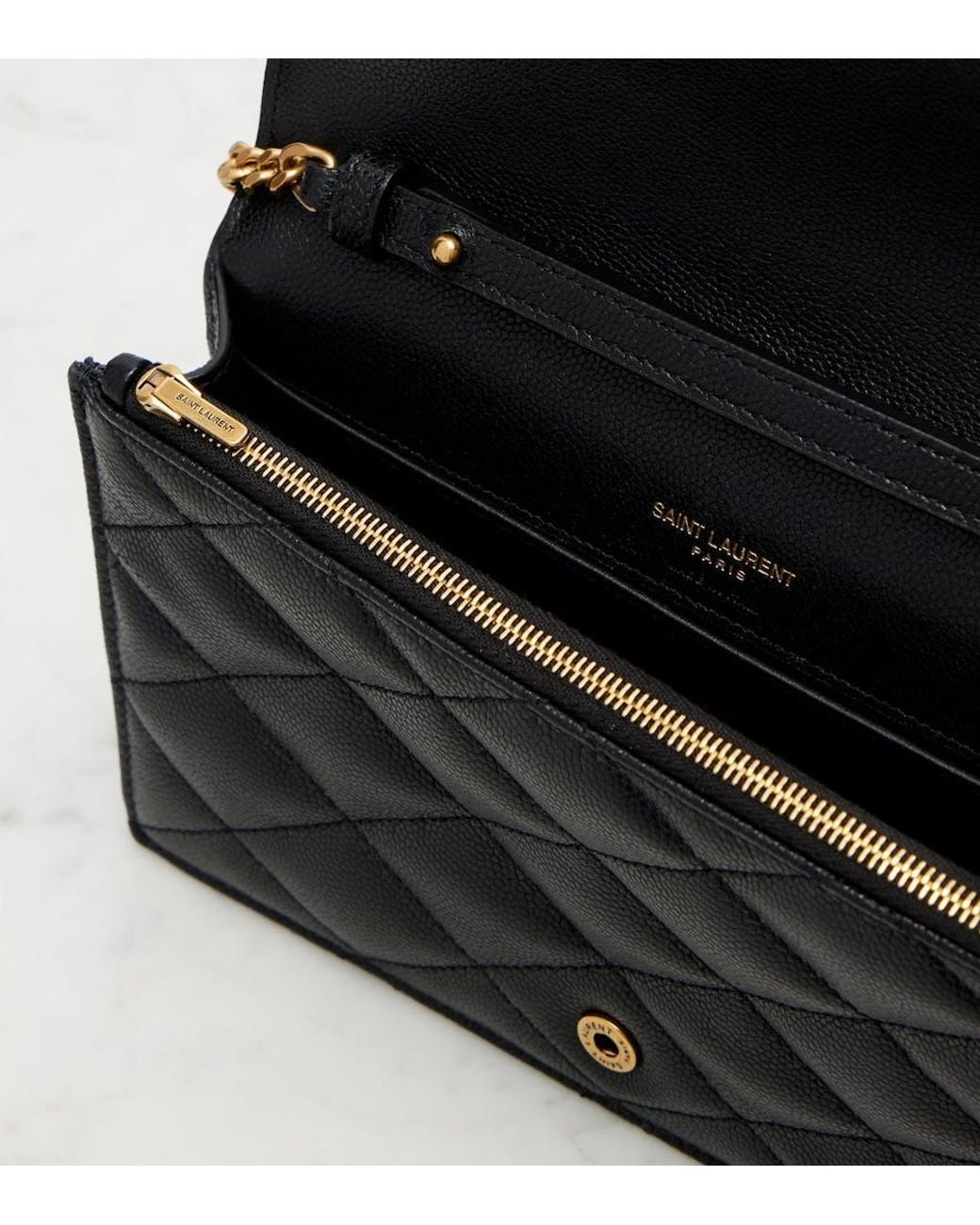 Saint Laurent Black Paris Leather Wallet On Chain