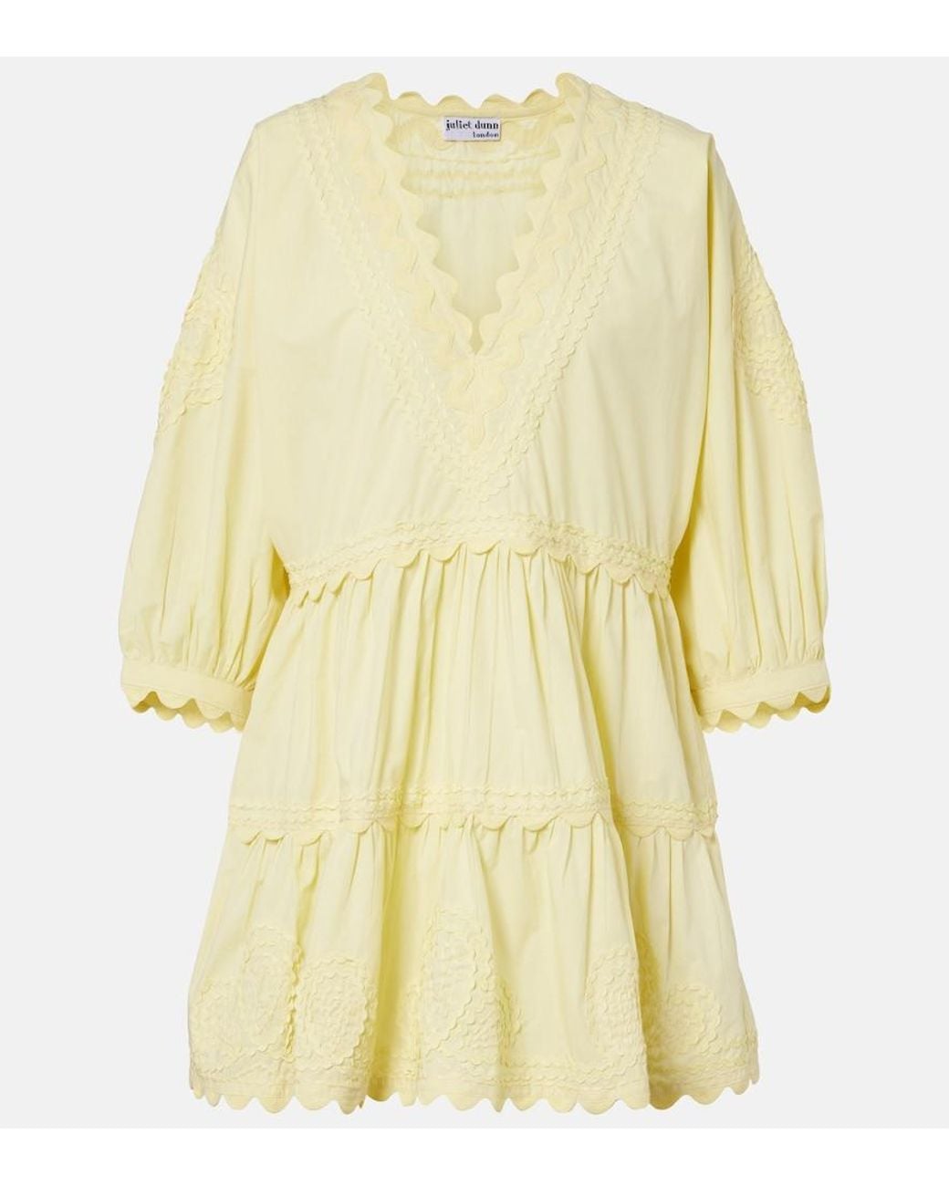 Juliet Dunn Yellow Embroidered Cotton Minidress