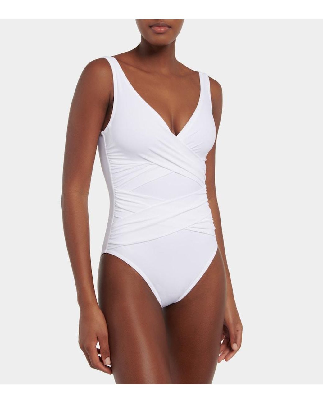 Karla Colletto White Smart Ruched Swimsuit