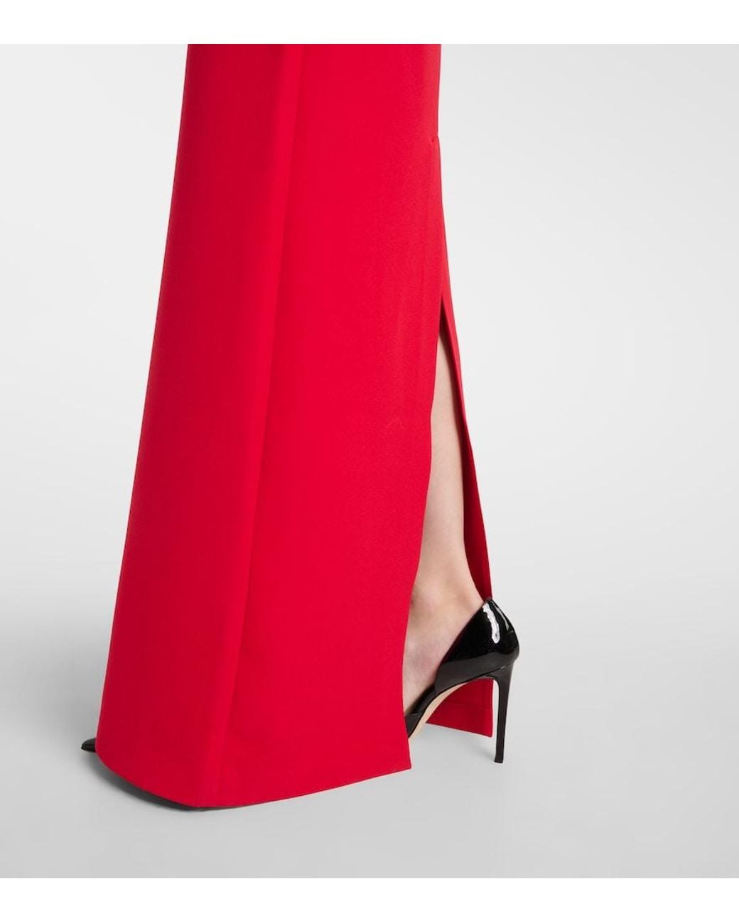 Safiyaa Red Ryan Ruffled Off-Shoulder Crepe Gown