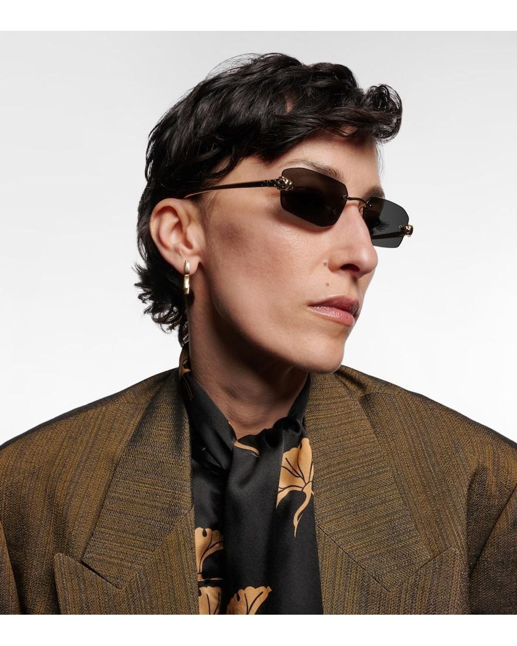 Cartier Gray Panthere De Cartier Rectangular Sunglasses