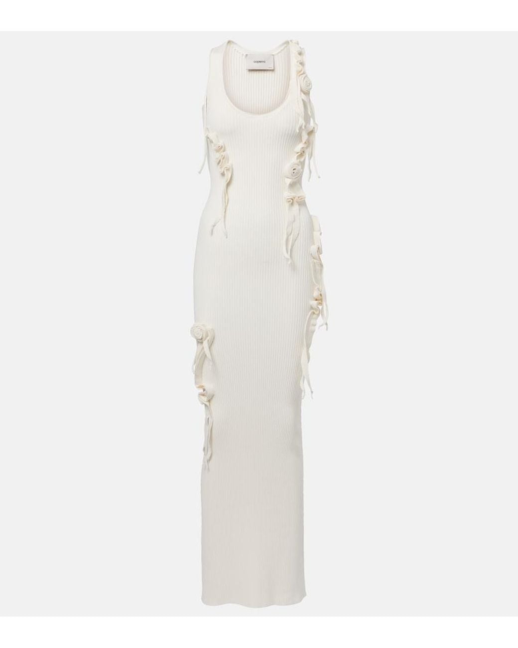 Coperni White Floral-Applique Ribbed-Knit Maxi Dress