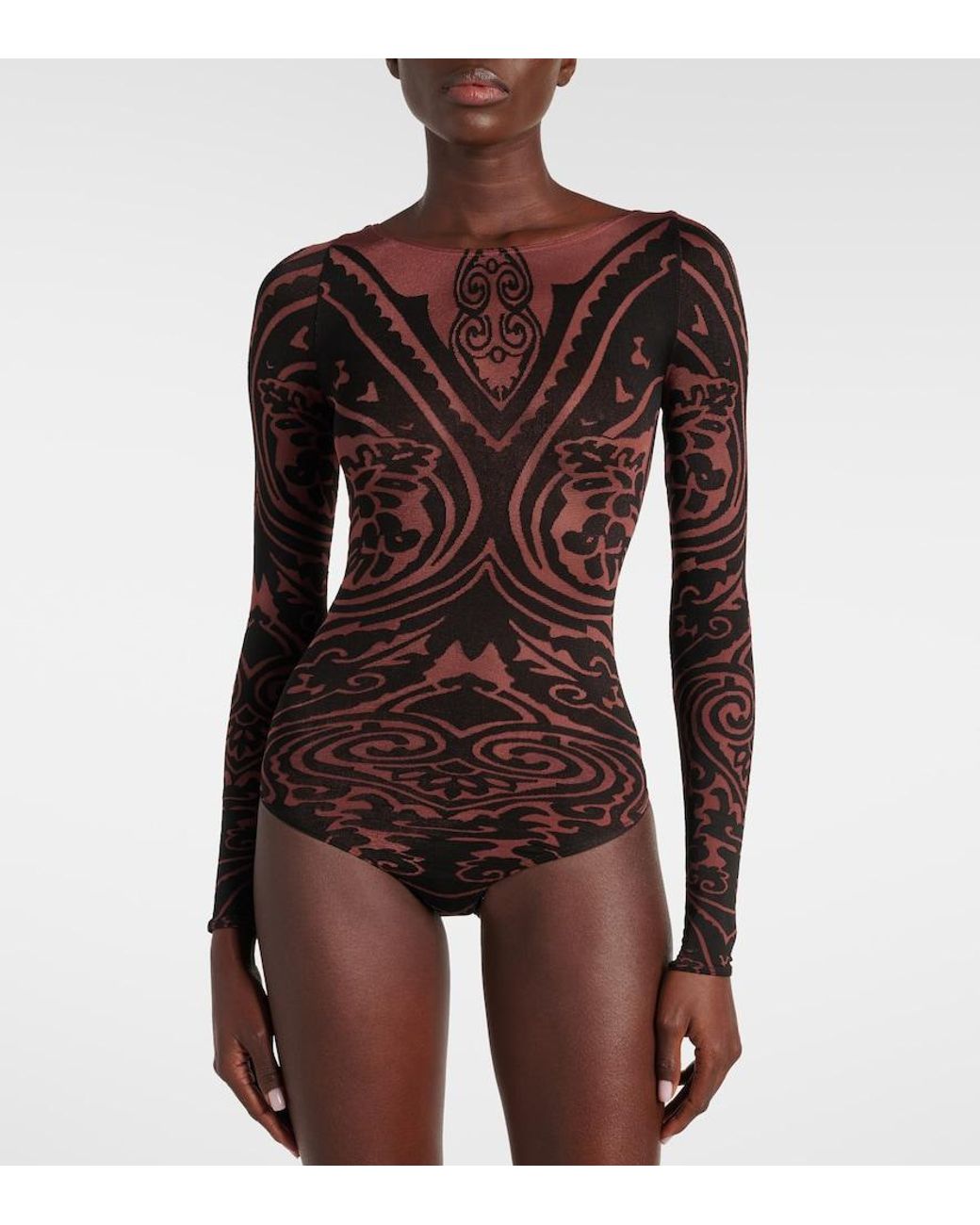 Wolford Brown X Etro Tattoo Paisley Bodysuit