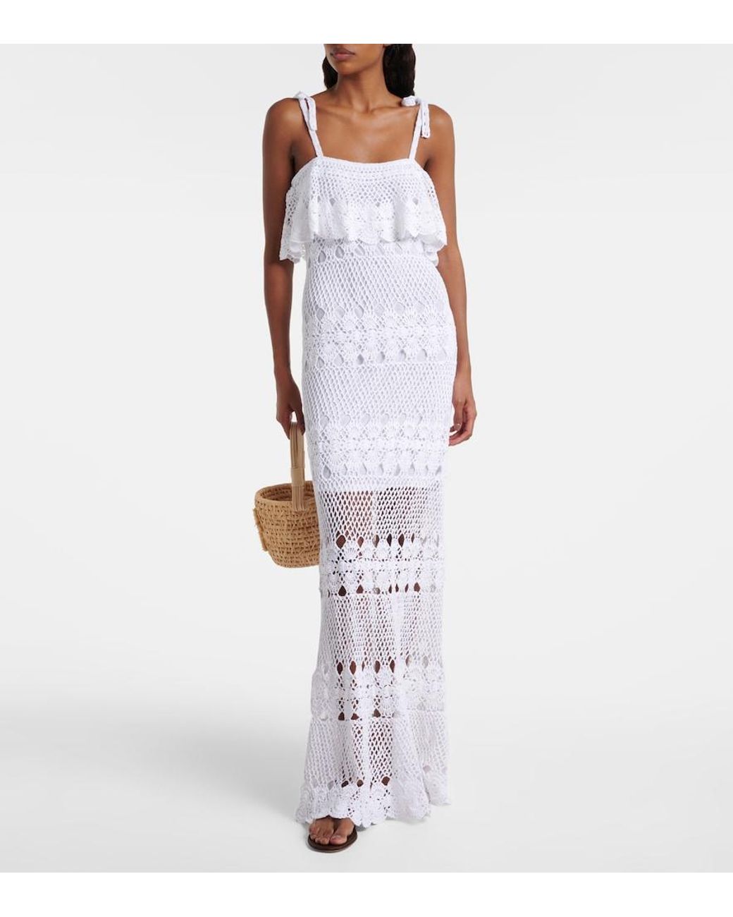 Anna Kosturova White Marianne Crochet Cotton Maxi Dress