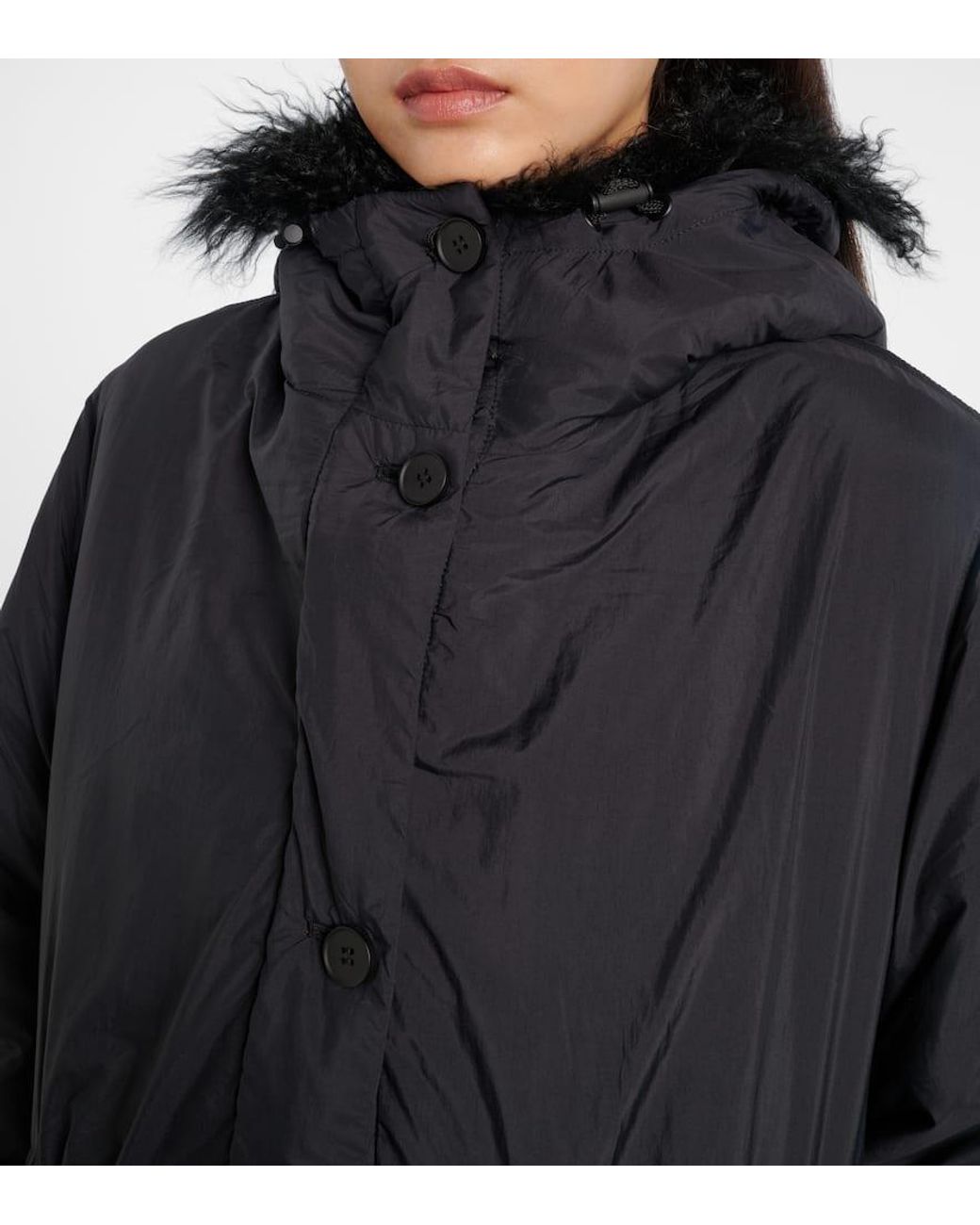 Yves Salomon Black Hooded Shearling-Trimmed Down Coat