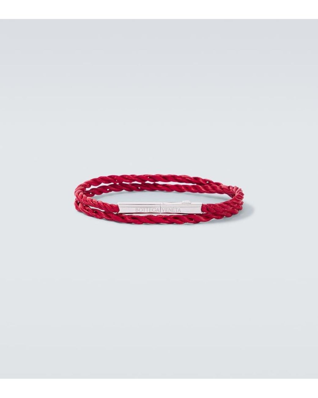 Bottega Veneta Red Knot Sterling And Leather Bracelet for men