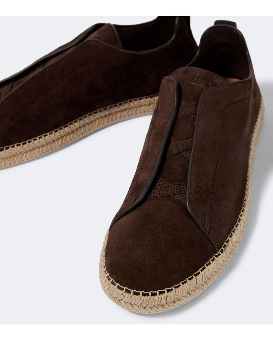 Zegna Brown Triple Stitch Suede Espadrilles for men
