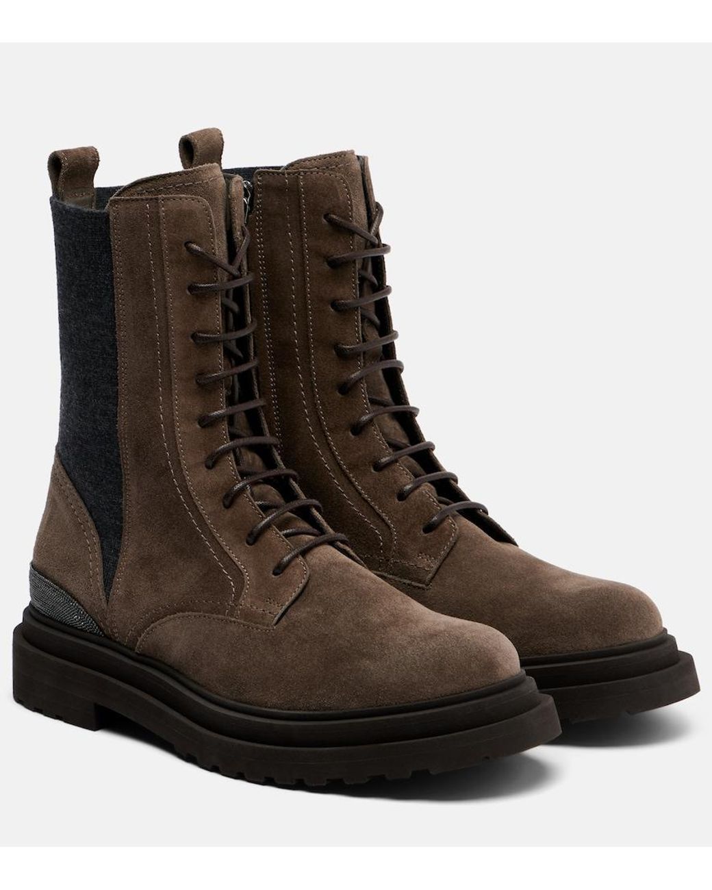 Brunello Cucinelli Brown Monili Suede Lace-Up Boots