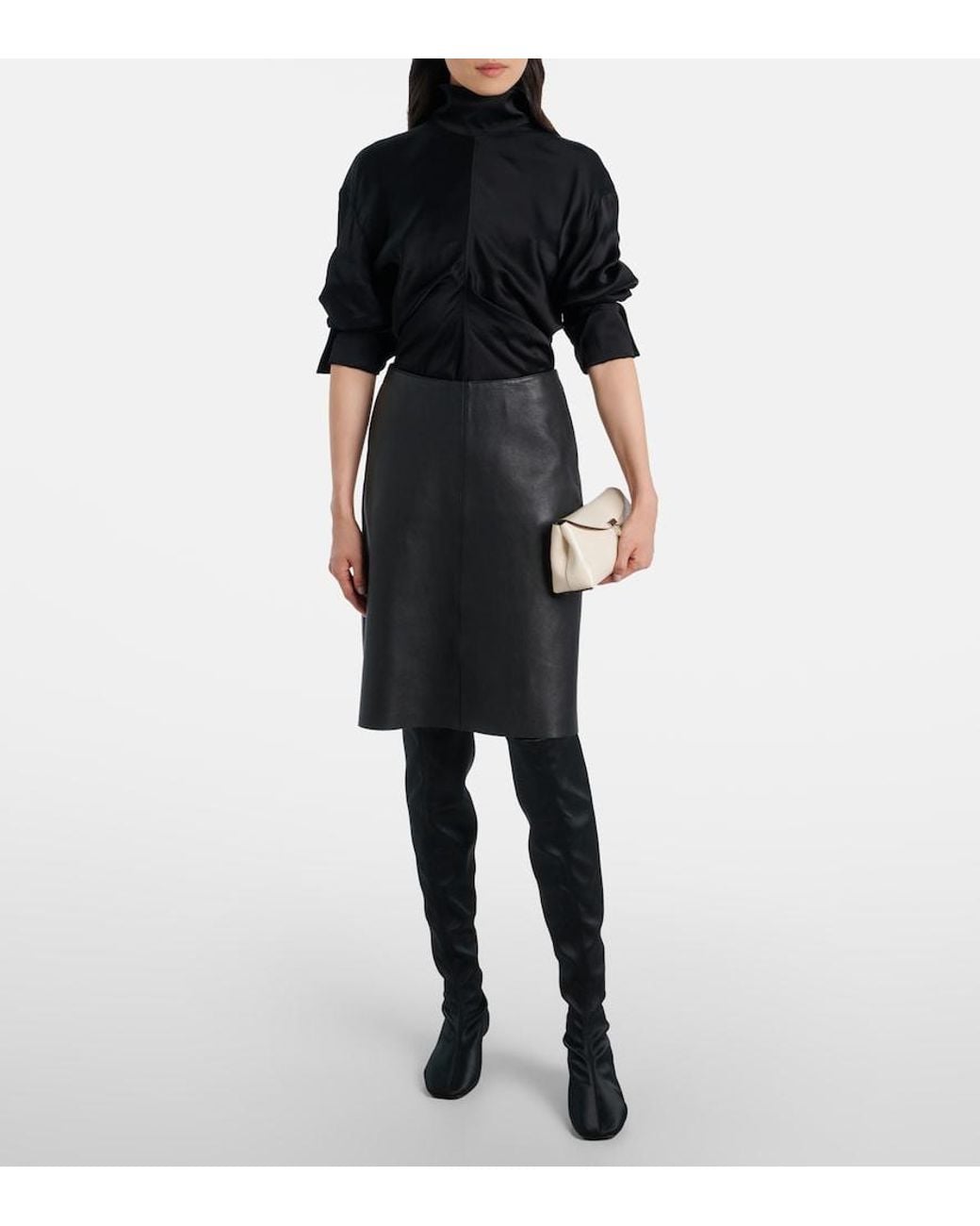 Totême Black Satin Knee-High Boots