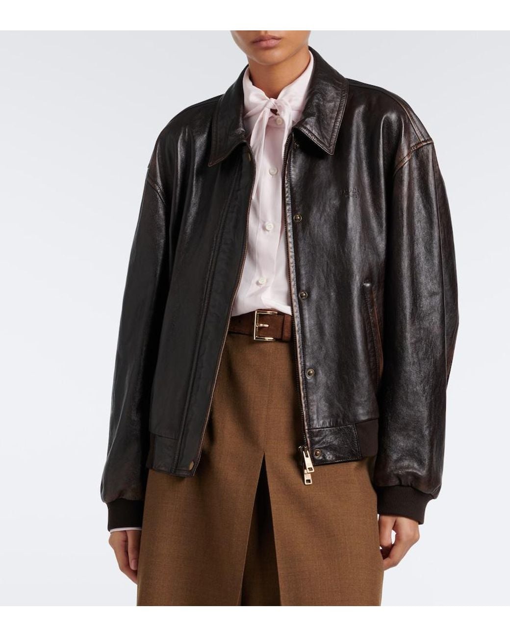 Prada Black Oversized Leather Blouson Jacket